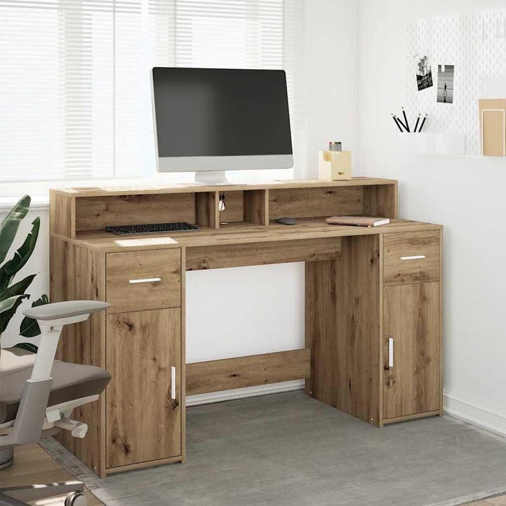 vidaXL Bureau met LED-verlichting 140x55x91 cm hout, Huis en Inrichting, Bureaus, Nieuw, Verzenden