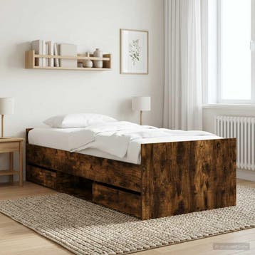 vidaXL Bedframe met lade met hoofdeinde Gerookt eiken, Verzenden, Nieuw