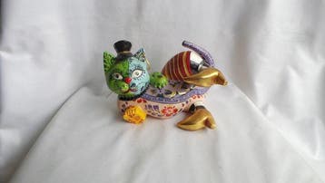 Ornement décoratif - Magnifique Statuette Chat Allongée -