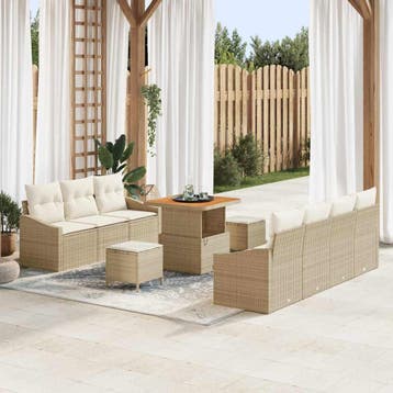 vidaXL Tuinbank Set 10 st Beige poly rattan, Verzenden, Nieuw