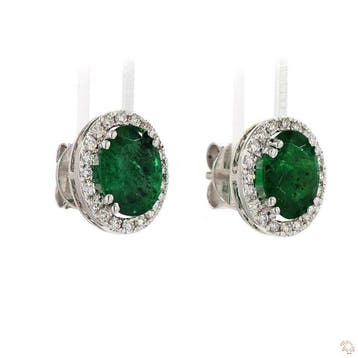 Oorbellen - 18 karaat Witgoud - 2.31ct. tw. Smaragd -