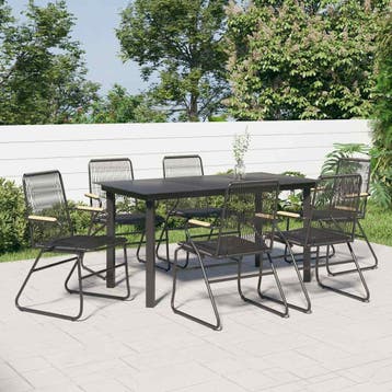 vidaXL 7-delige Tuinset PVC-rattan zwart, Verzenden, Tuinset