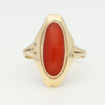 Bague - 14 carats Or jaune - 1.43ct. tw. Corail rouge, Nieuw