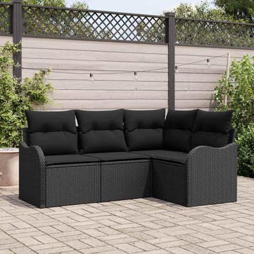 vidaXL Tuinbank Set 4 st Zwart poly rattan, Verzenden, Nieuw
