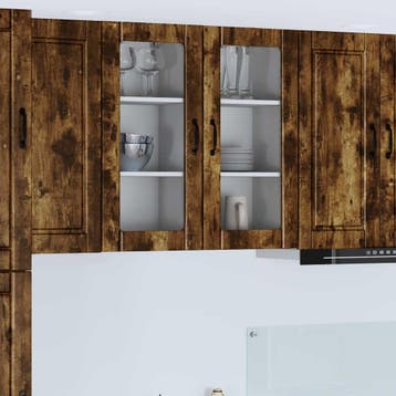 vidaXL Wandglas Kasten PORTO 2 st Rook Eiken Bewerkt hout, Verzenden