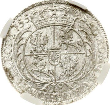 Polen. Augustus III of Poland. 18 Groszy 1755 (NGC MS65) -