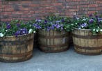 MOEDERDAGACTIE! Stoere eikenhouten bloembakken - whiskyvaten, Rond, Nieuw, Ophalen of Verzenden, Balkon