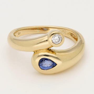 Bague - 18 carats Or jaune Saphir - Diamant, Nieuw