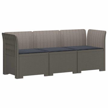 vidaXL 3-Zits Tu bank met Kussens Rattan Look PP Lichtgrijs, Verzenden