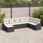 vidaXL Tuinbank Set met kussen 8 pcs Zwart Poly rattan, Verzenden, Nieuw