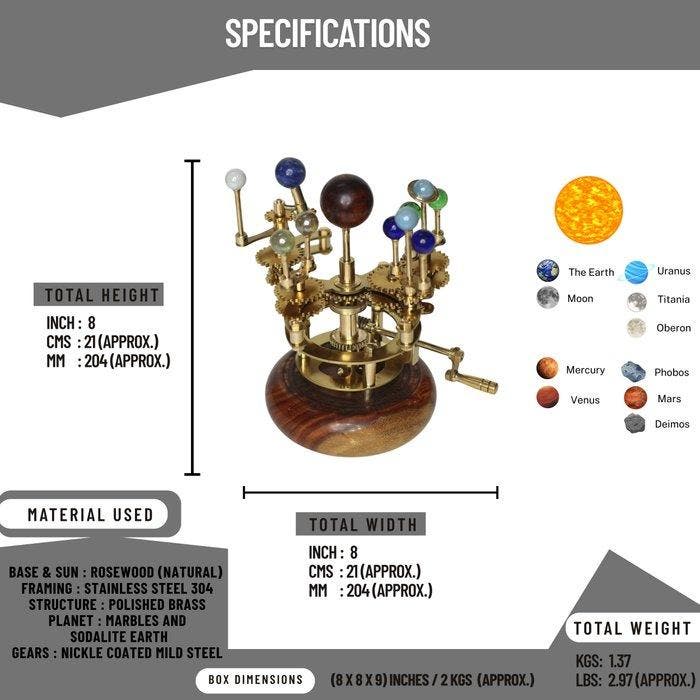 Luxe orrery-zonnestelselmodel met Zon, Mercurius, Venus,, Antiquités & Art, Curiosités & Brocante