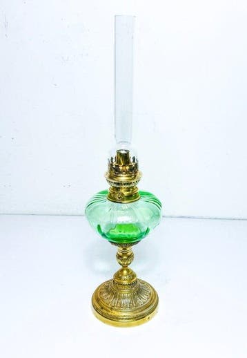 France - Lampe à pétrole - Cristal, Verre, Bronze