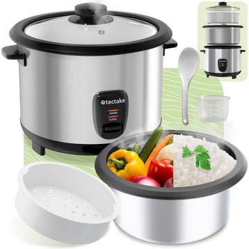 Rijstkoker met stoominzet, 1,8 l, warmhoudfunctie - zilver, Antiek en Kunst, Verzenden