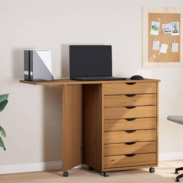 vidaXL Ladekast met bureau MOSS verrijdbaar massief grenen, Huis en Inrichting, Verzenden, Nieuw