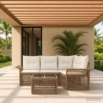 vidaXL Tuinbank Set 5 st Beige poly rattan, Verzenden, Nieuw