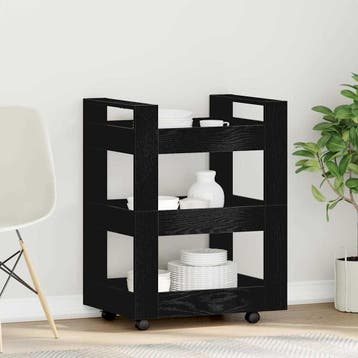 vidaXL Keuken Trolley Zwart Eiken 60 x 45 x 80 cm Bewerkt, Verzenden, Nieuw