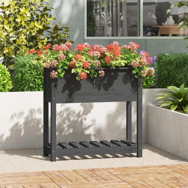 vidaXL Plantenbak met schap 82,5x34,5x81 cm massief, Jardin & Terrasse, Pots de fleurs, Envoi