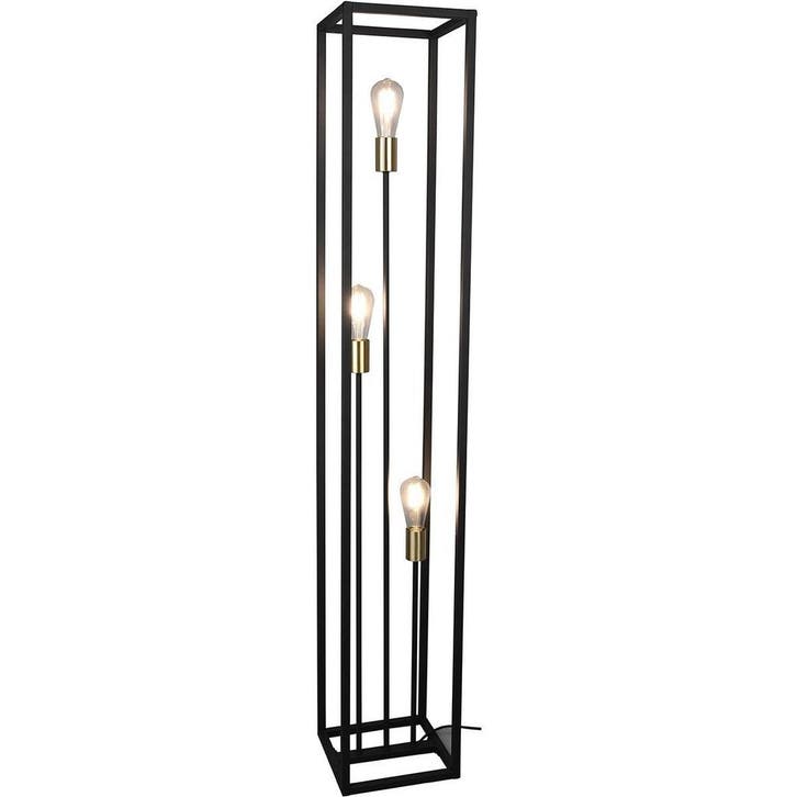 Zwarte LED Vloerlamp Trion Kandin - 3 E27 Fittingen, Vierkan, Maison & Meubles, Lampes | Lampadaires, Envoi
