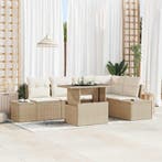 vidaXL Tuinbank Set met opslag 6 pcs Beige Poly rattan, Verzenden