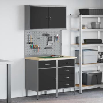vidaXL Werk Cabinet met lade 5 st Zwart Engineered hout en, Verzenden, Nieuw