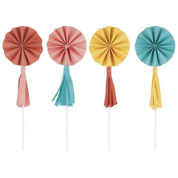 Gekleurde Cupcake Toppers Mini Waaier Met Kwastjes 8st, Verzenden, Nieuw