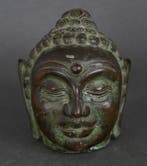 Buddha - Head with stylized hair and long ears - sculptuur -