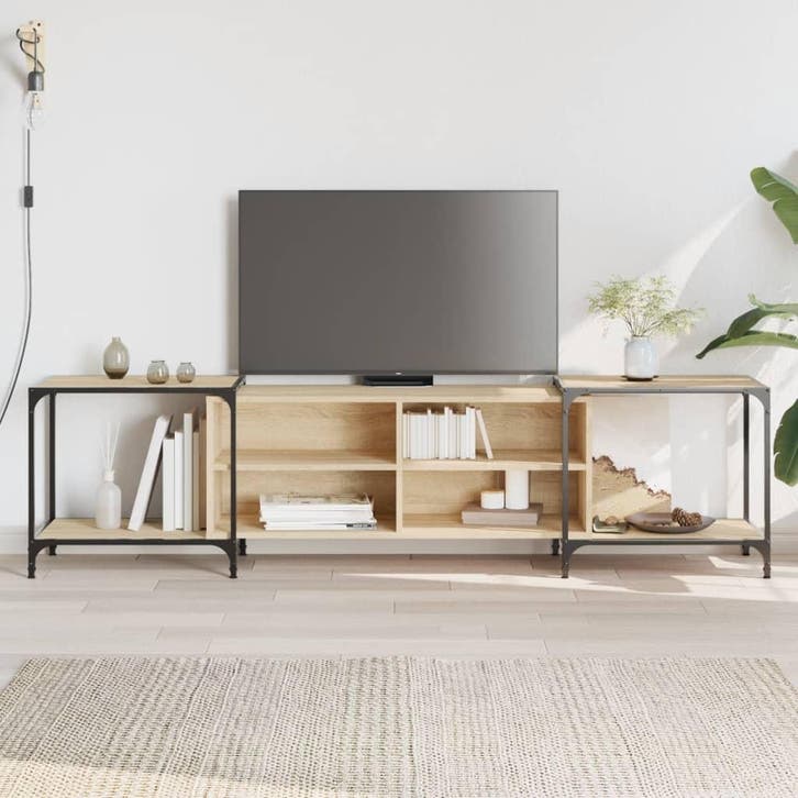 vidaXL Tv-meubel 203x37x50 cm bewerkt hout sonoma, Maison & Meubles, Armoires | Mobilier de télévision, Envoi