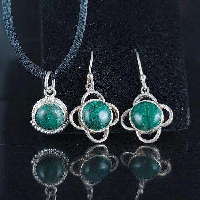 Argent - Ensemble de bijoux 2 pièces - Pierre de, Verzamelen, Mineralen en Fossielen