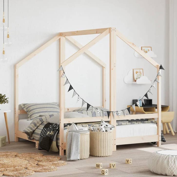 vidaXL Kinderbedframe 2x(70x140) cm massief grenenhout, Kinderen en Baby's, Kinderkamer | Bedden, Nieuw, Verzenden