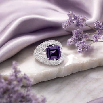Zonder minimumprijs - Ring Verguld Amethist - Diamant -