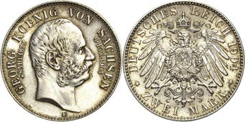 2 Mark Sachsen Georg 1902-1904, Postzegels en Munten, Verzenden, België