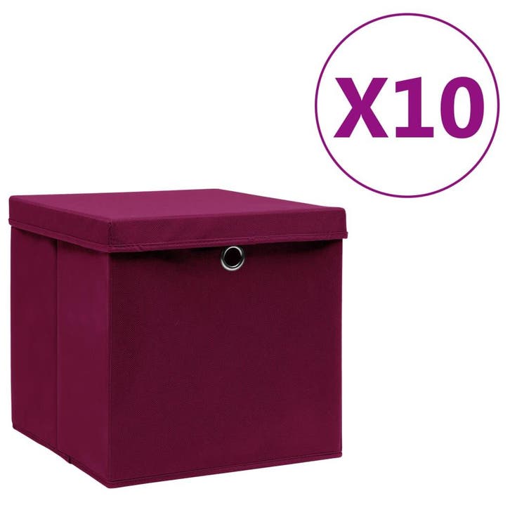 vidaXL Opbergboxen met deksel 10 st 28x28x28 cm donkerrood, Bricolage & Construction, Casiers & Boîtes, Envoi
