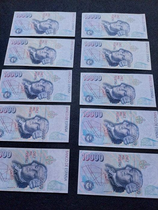 Spanje. - 10 x 10 000 Pesetas 1992 - Pick 166 (Zonder, Timbres & Monnaies, Billets de banque | Europe | Billets non-euro