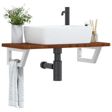 vidaXL Badkamer wandschap staal en massief eikenhout, Verzenden