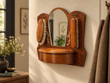Authentieke hal wandmeubel spiegel - Wandtafel - Hout
