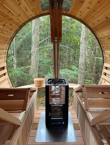 Tonsauna met veranda | Ronde Canadese buitensauna, Ophalen of Verzenden, Nieuw, Fins of Traditioneel, Complete sauna