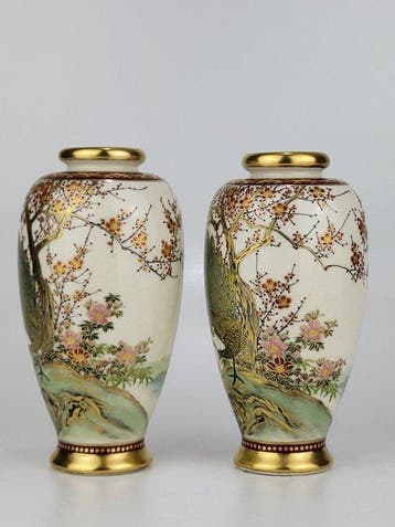 Vase - Porcelaine - Japon - Paire de vases Satsuma (Sans, Antiquités & Art
