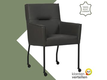 Leren eetkamerstoel met wieltjes en armleuning Lucky -, Huis en Inrichting, Stoelen, Bohemian, Industrieel, Modern, Scandinavisch