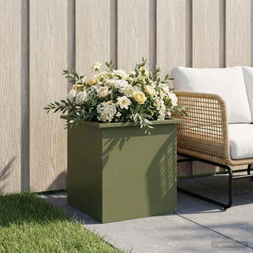 vidaXL Tuinplantenbak met led Olijfgroen 50 x 50 x 48 cm, Verzenden, Nieuw