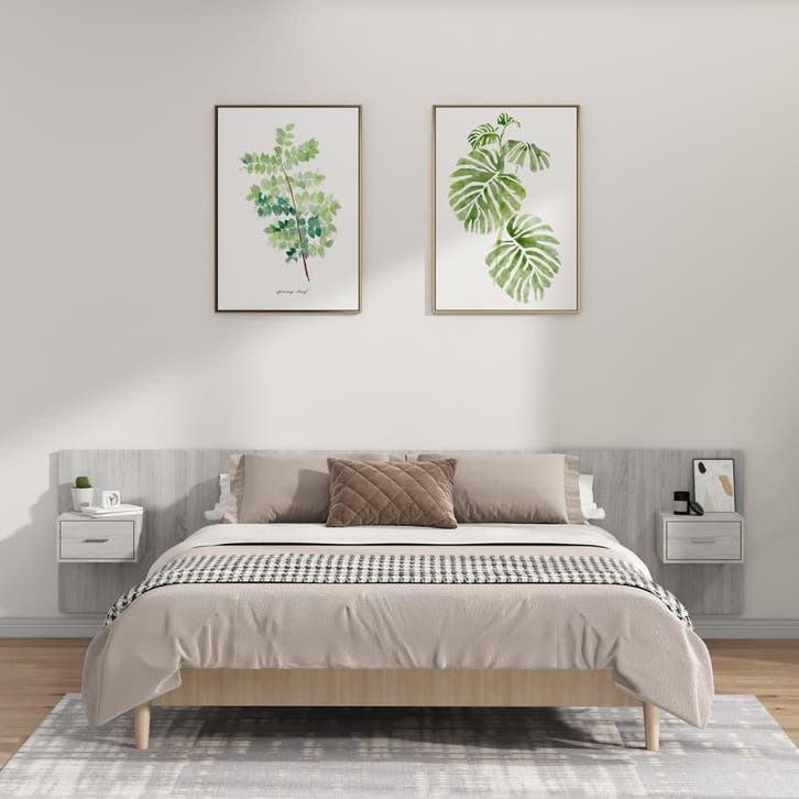 vidaXL Hoofdbord met kastjes bewerkt hout grijs sonoma, Maison & Meubles, Chambre à coucher | Lits, Envoi