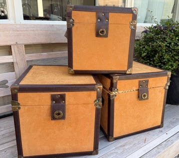 Opbergkoffer (3) - Imitatie suède met leder look en koper