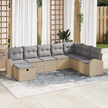 vidaXL Tuinbank Set 8 st Beige poly rattan, Verzenden, Nieuw