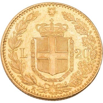 Italië. 1882 20 Lire Italian Humberto I Gold Coin, Postzegels en Munten