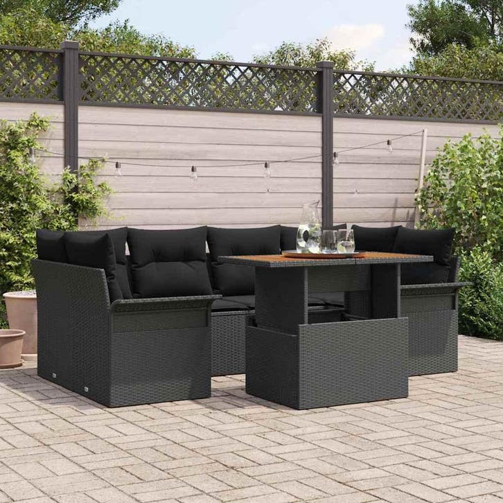vidaXL Tuinbank Set 7 st Zwart Poly rattan, Jardin & Terrasse, Ensembles de jardin, Envoi
