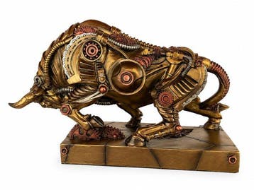sculptuur, Steampunk Stier – XXL Mechanische Sculptuur met