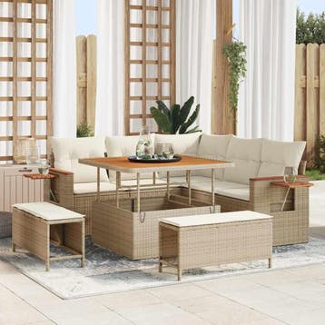 vidaXL Tuinbank Set 9 st 8-Aantal zitplaatsen Beige en Crème, Verzenden, Nieuw