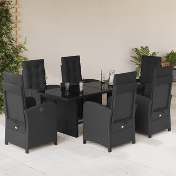 vidaXL 7-delige Tuinset met kussens poly rattan zwart, Verzenden, Nieuw, Tuinset