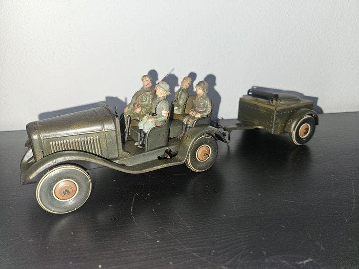 TippCo - Speelgoed - open auto met militairen en trailer -, Antiquités & Art, Antiquités | Jouets