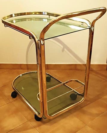 Serveerwagen - Verguld messing - Morex Italia - jaren 70