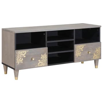 vidaXL TV Kast Grijs 100 x 33 x 46 cm Massief Mango Hout, Verzenden